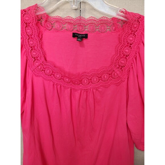 Talbots Petites Cotton Lace Trim Square Neck Short Sleeve T-Shirt Size SP - Picture 3 of 6